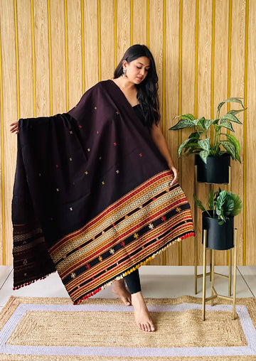 Black Small Buti Bhujodi Woolen Shawl