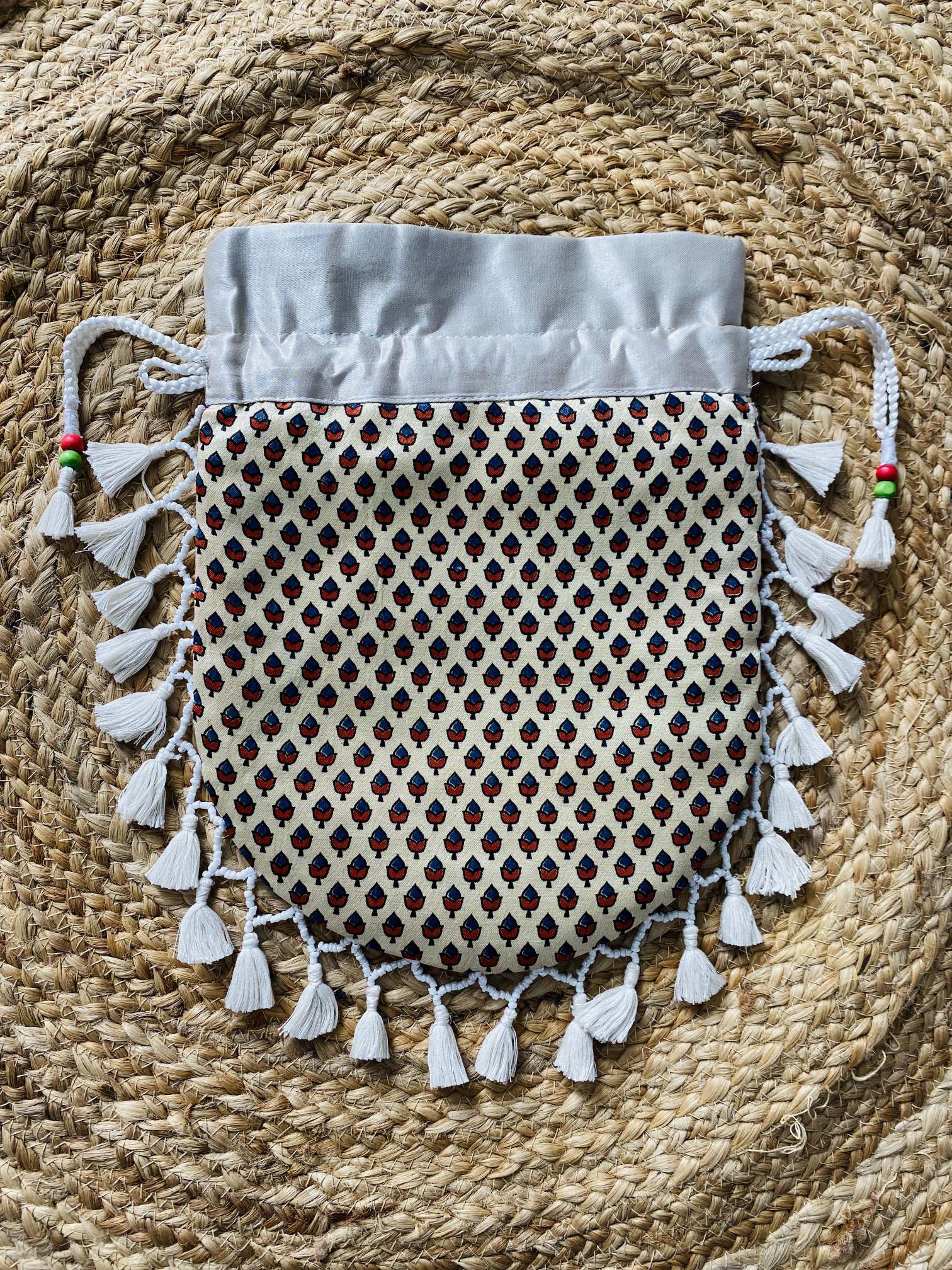 Ajarakh Bead Work Tessal Potli Bag