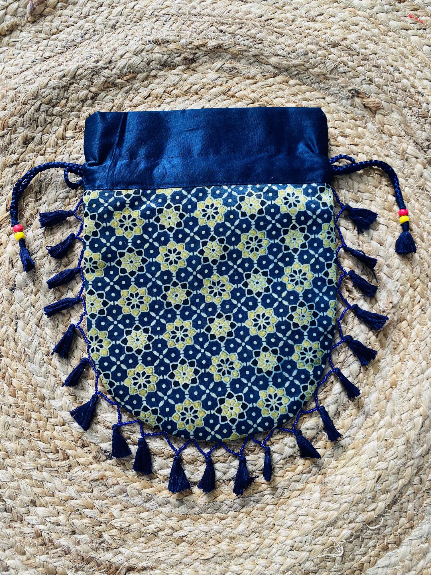 Ajarakh Bead Work Tessal Potli Bag