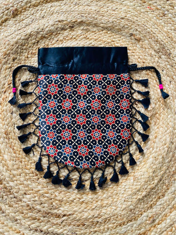 Ajarakh Bead Work Tessal Potli Bag
