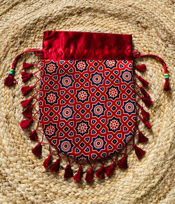 Ajarakh Bead Work Tessal Potli Bag