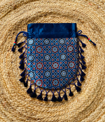 Ajarakh Bead Work Tessal Potli Bag