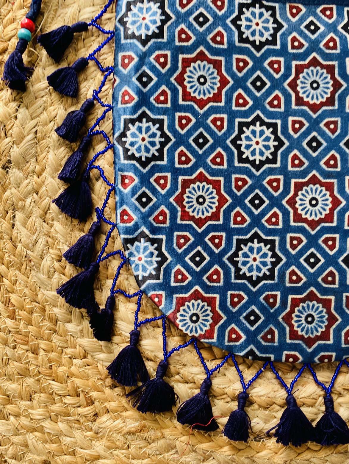 Ajarakh Bead Work Tessal Potli Bag