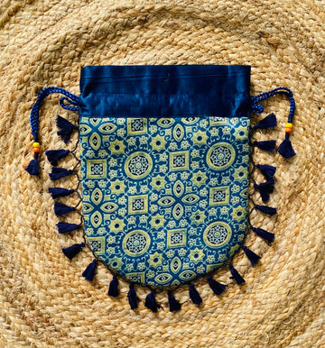 Ajarakh Bead Work Tessal Potli Bag