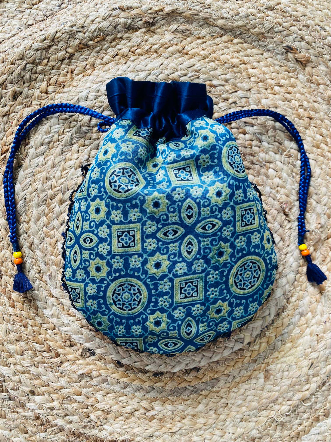 Ajarakh Bead Work Tessal Potli Bag