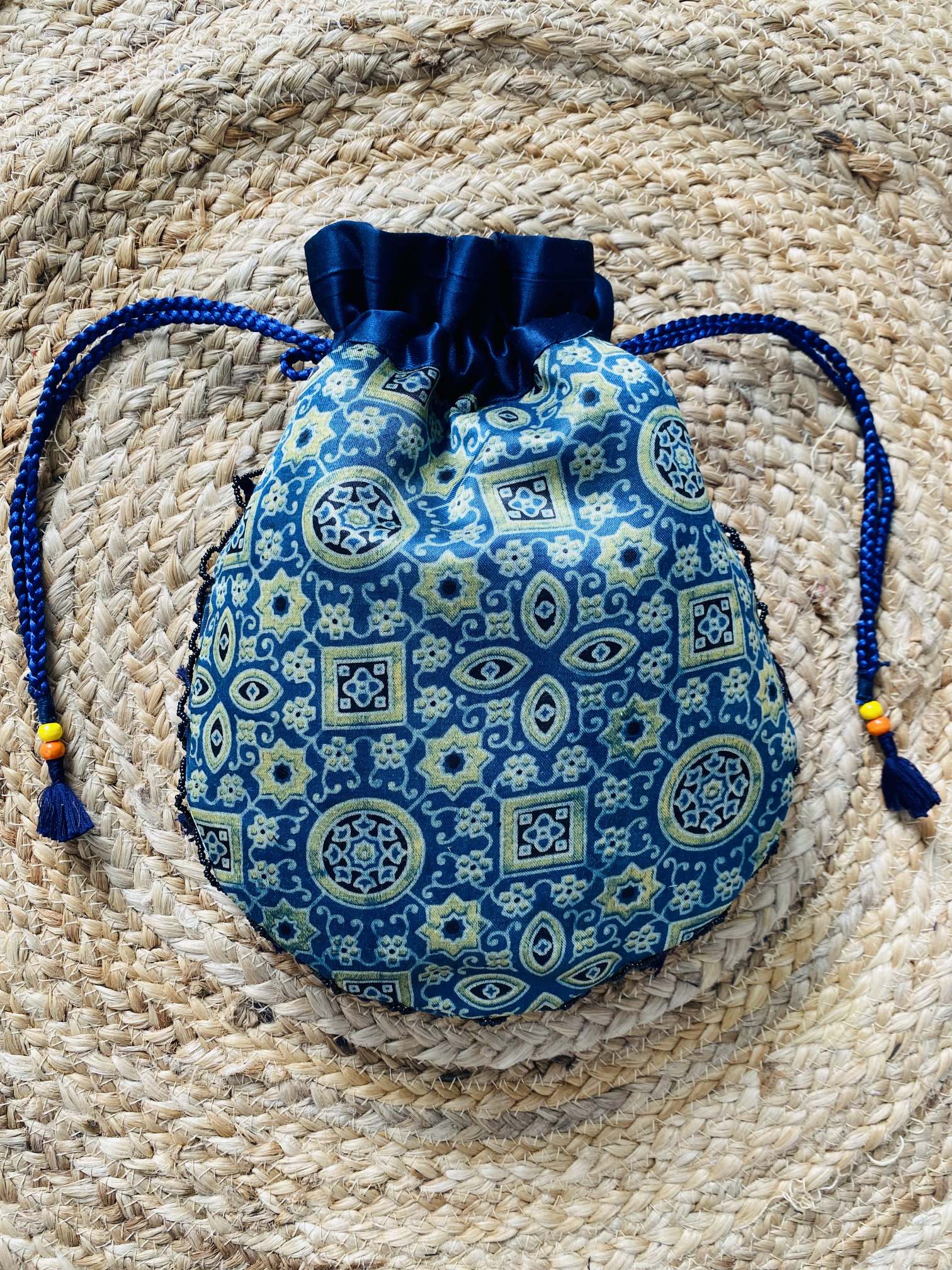 Ajarakh Bead Work Tessal Potli Bag