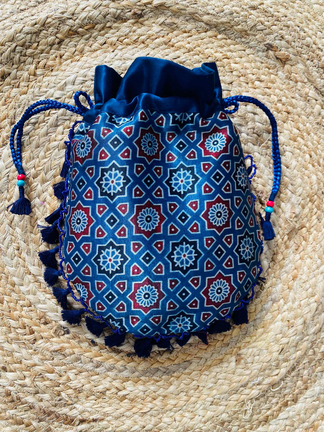 Ajarakh Bead Work Tessal Potli Bag