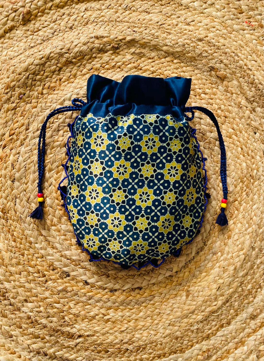 Ajarakh Bead Work Tessal Potli Bag