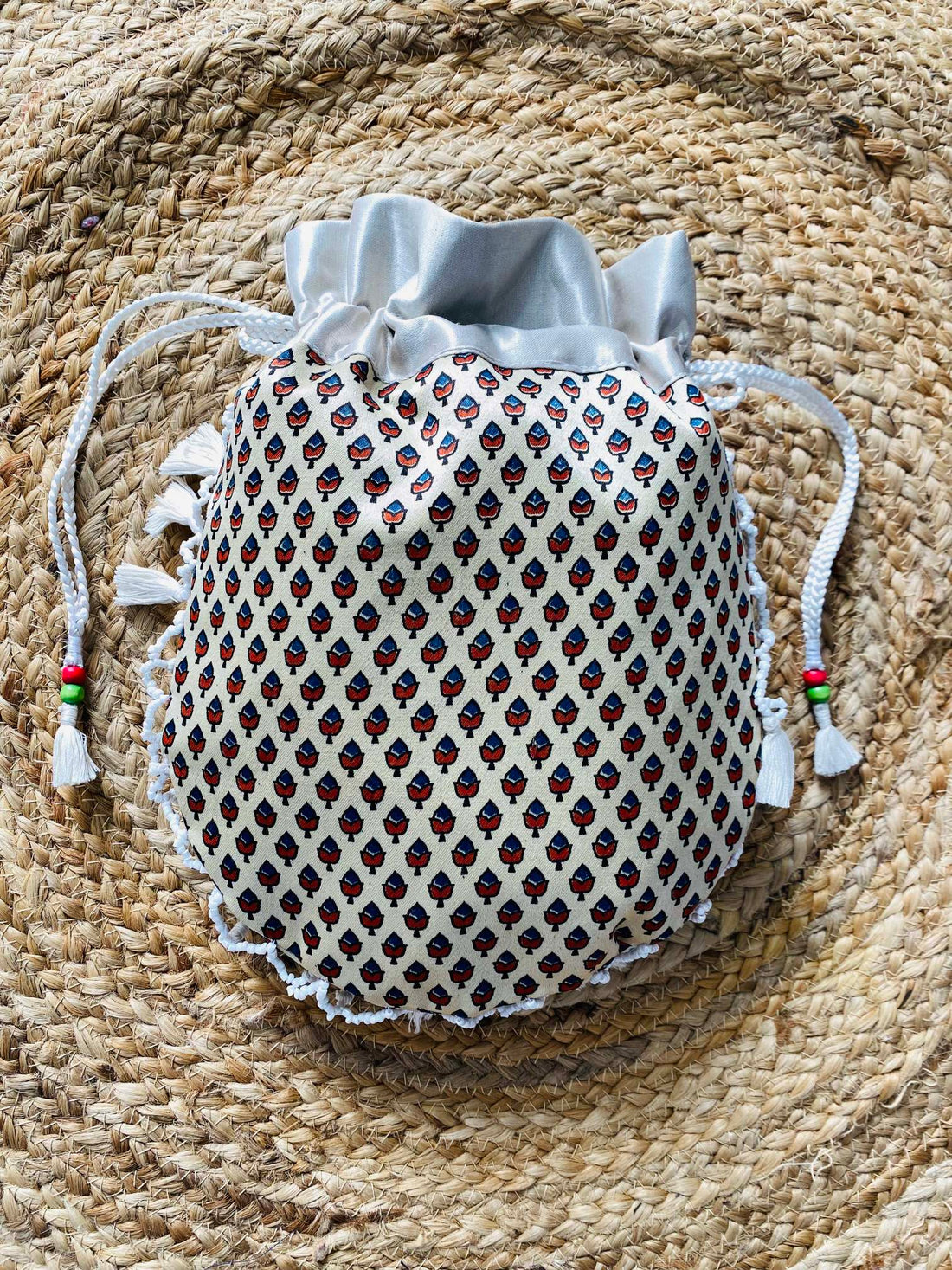 Ajarakh Bead Work Tessal Potli Bag
