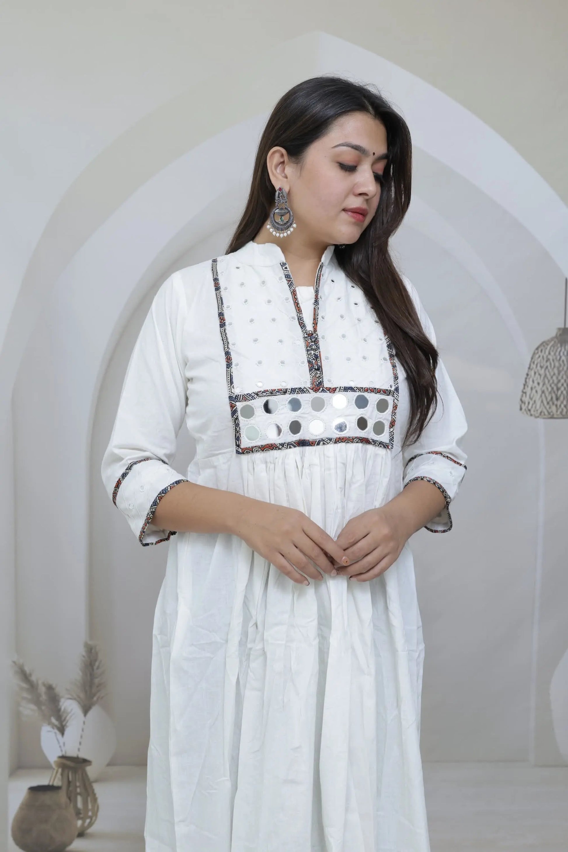 Aahana White Plain Mirror One Piece Kurti RAKHIYO