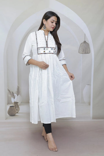 Aahana White Plain Mirror One Piece Kurti RAKHIYO