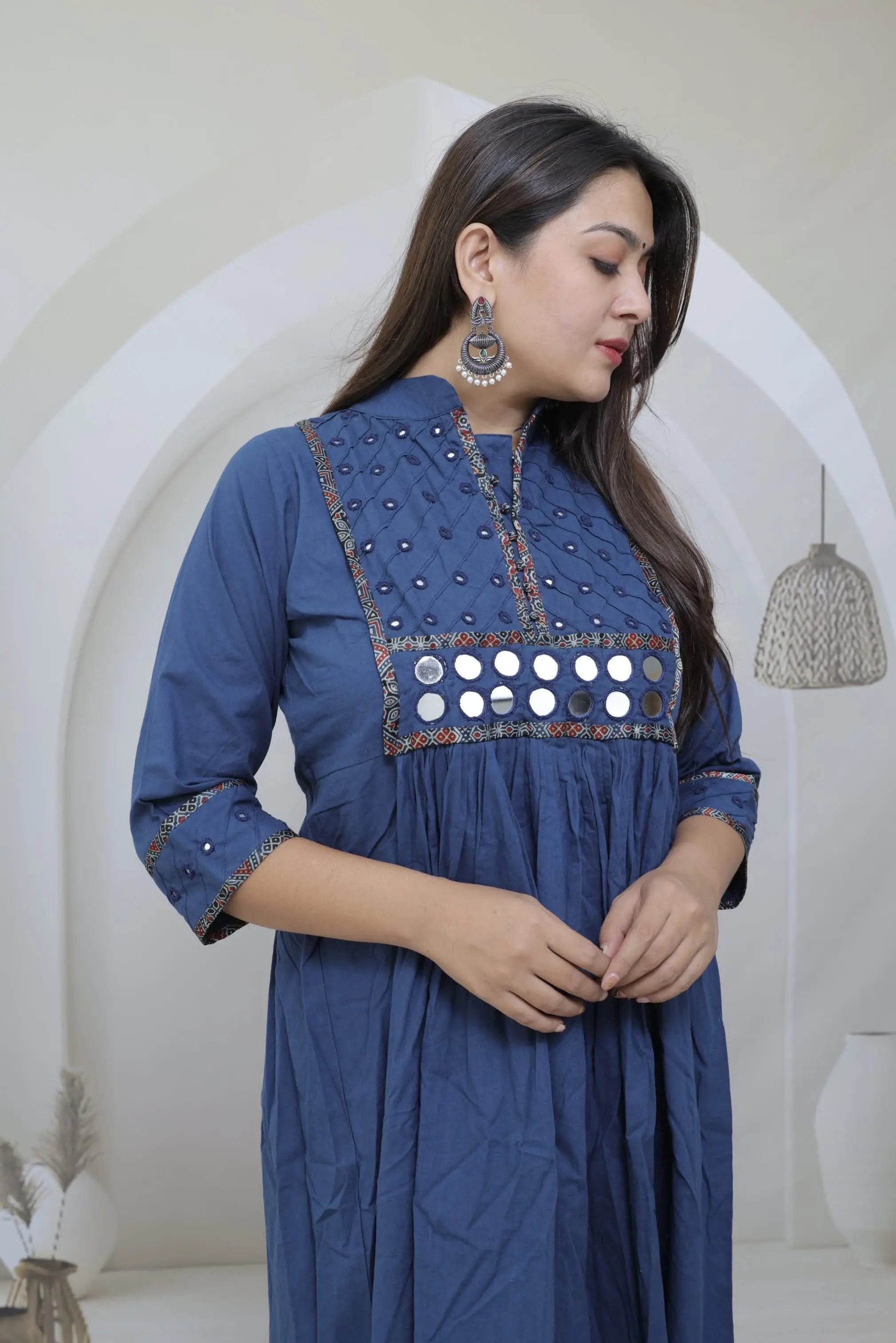 Aahana Blue Plain Mirror One Piece Kurti RAKHIYO