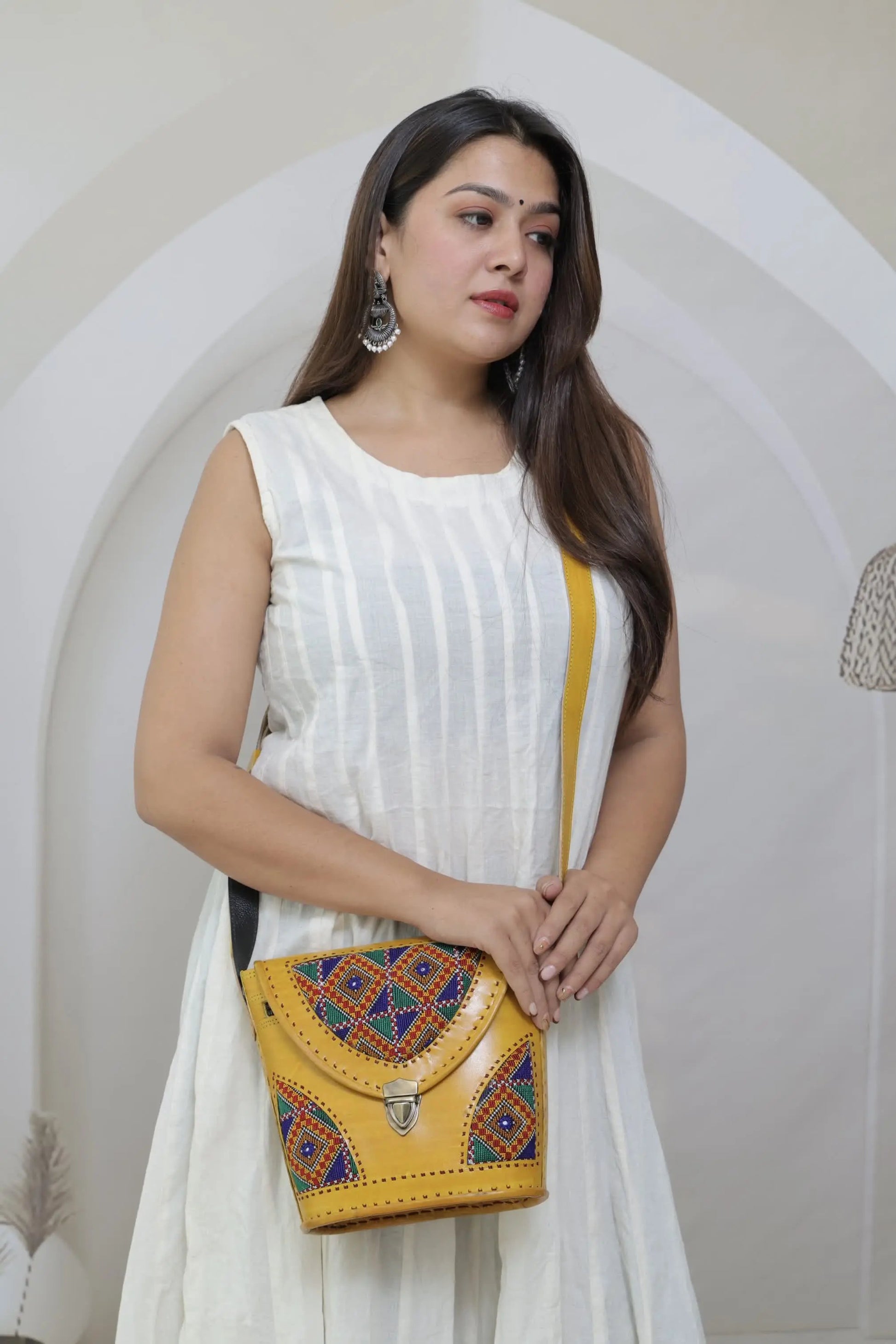 Yellow Tri-Handwork Jat Punching Bucket - The Sling RAKHIYO