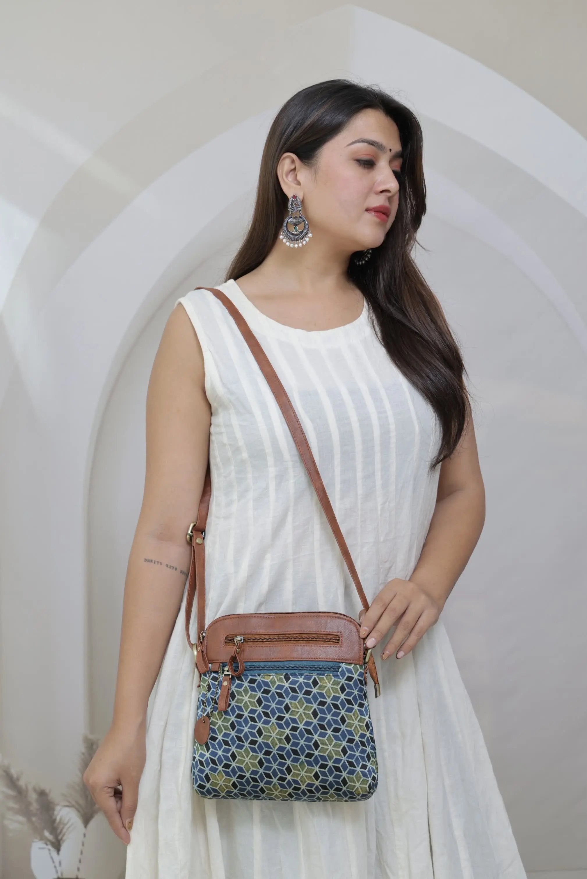 Indigo Vegan leather Ajarakh Mashroo Sling & Wallet Combo Bag RAKHIYO