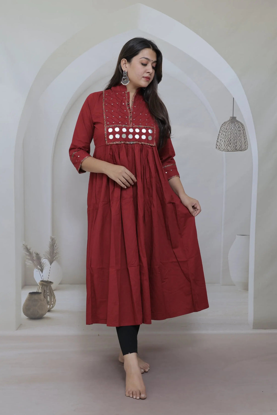 Aahana Maroon Plain Mirror One Piece Kurti RAKHIYO