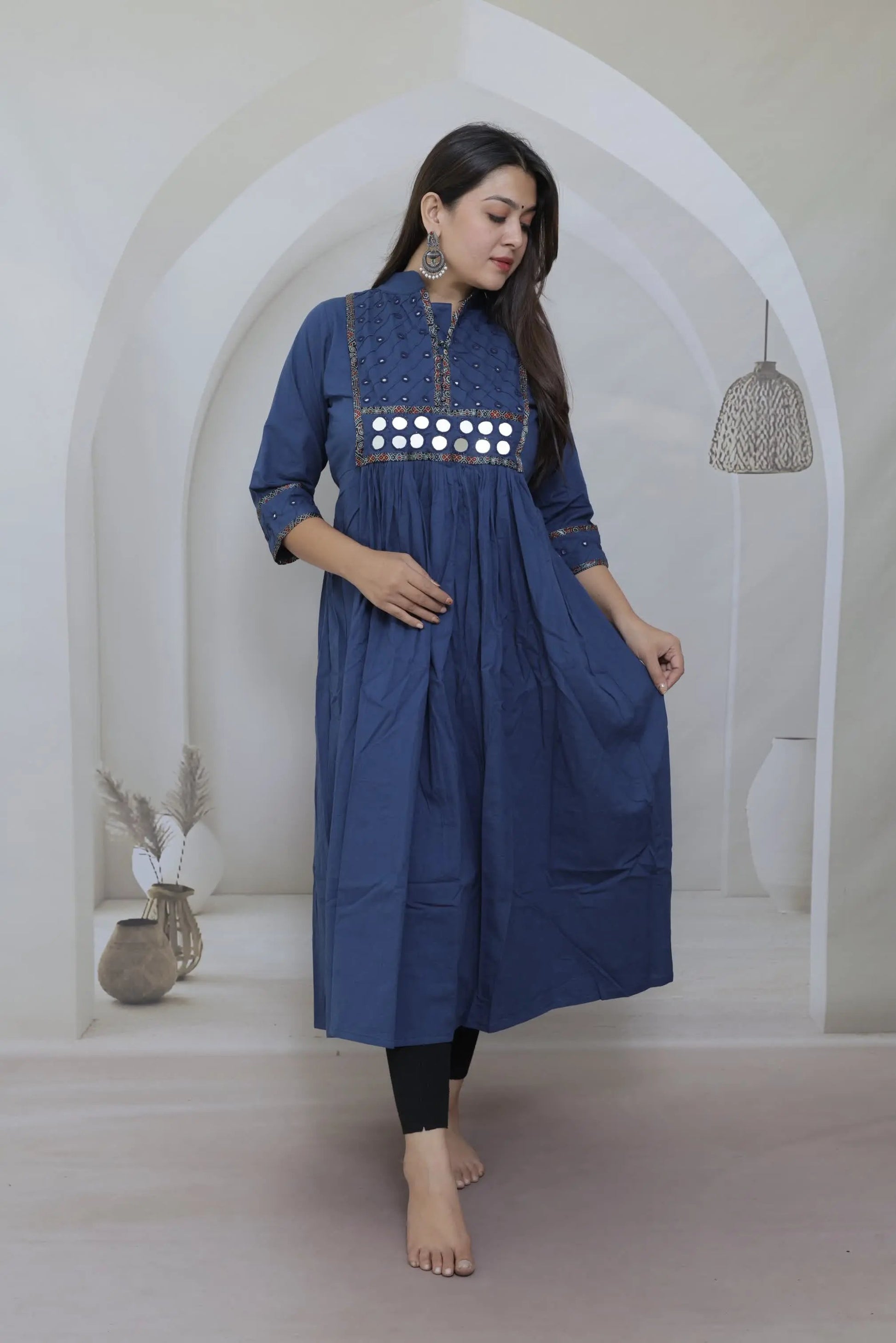 Aahana Blue Plain Mirror One Piece Kurti RAKHIYO