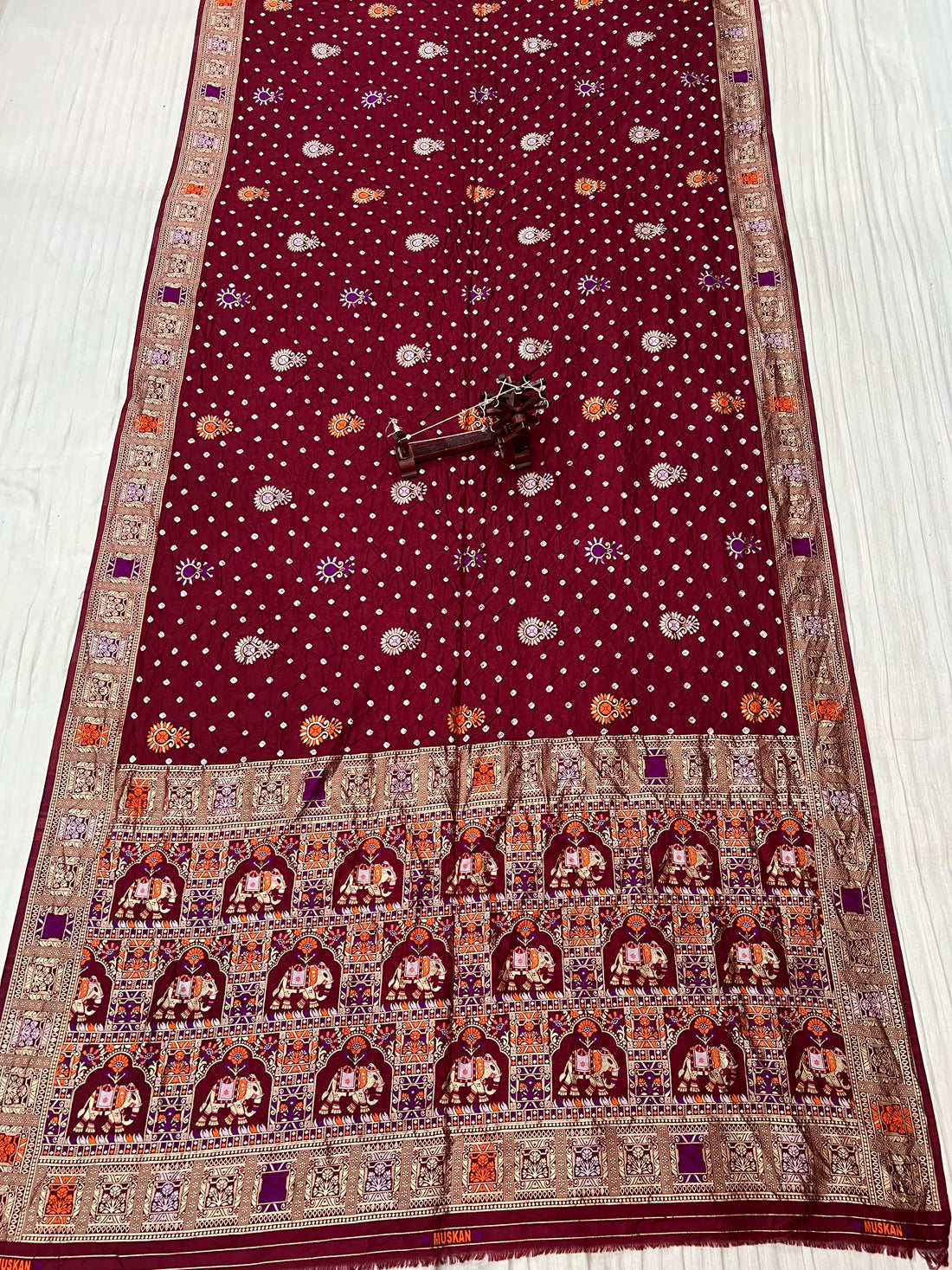 Maroon Patola-Bandhani Dupian Silk Saree RAKHIYO