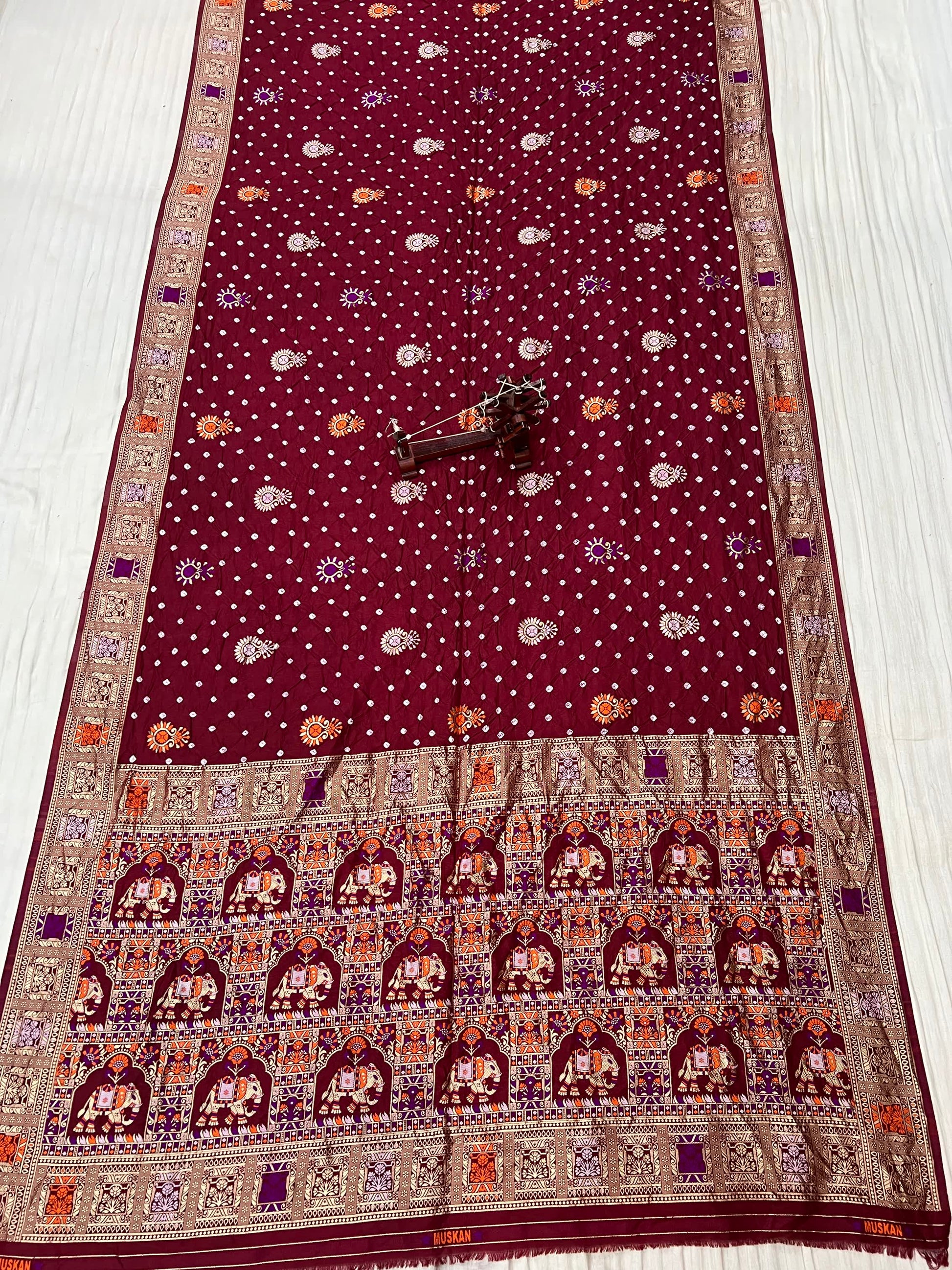 Maroon Patola-Bandhani Dupian Silk Saree RAKHIYO