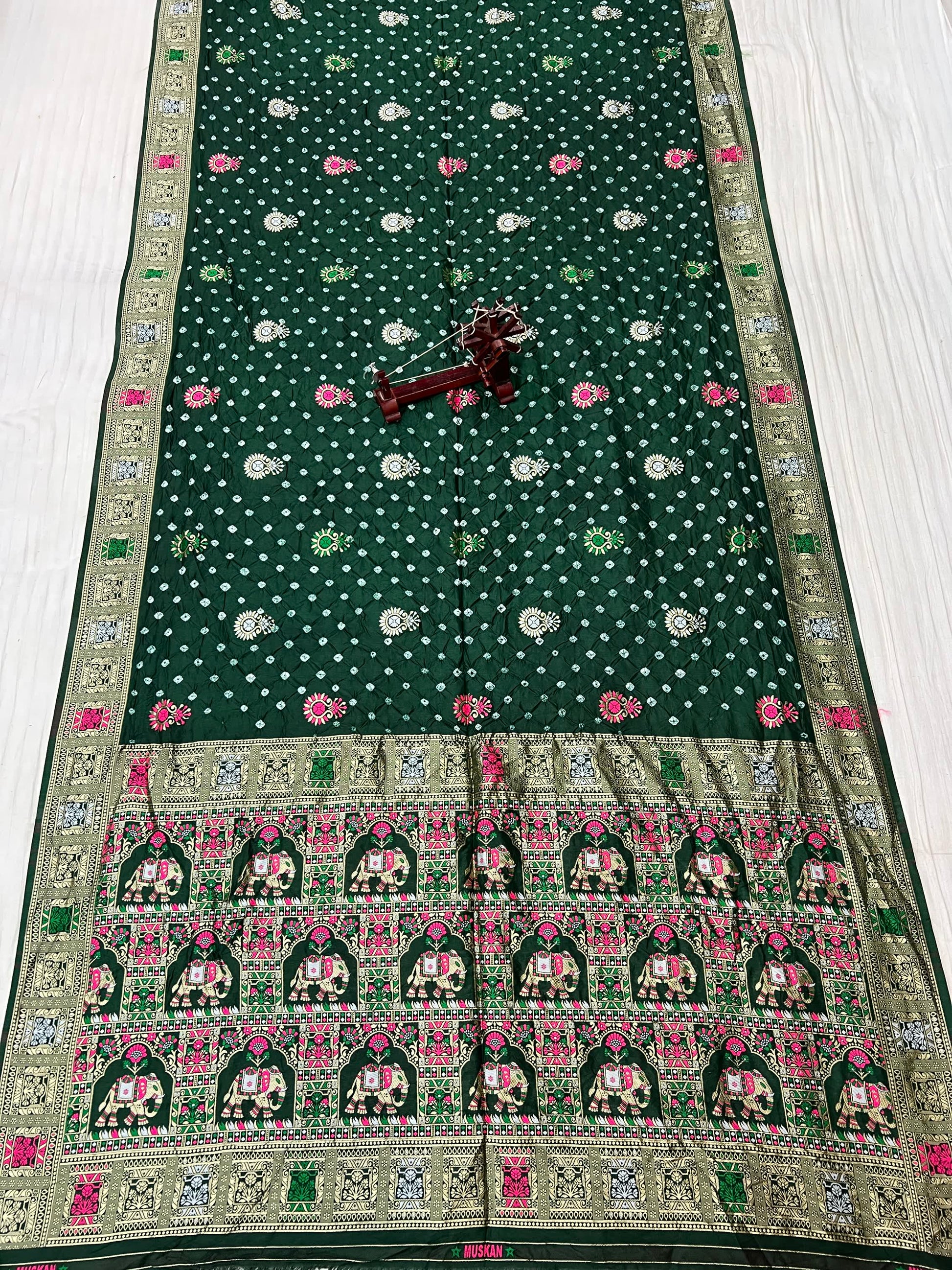 Bottle Green Patola-Bandhani Dupian Silk Saree RAKHIYO