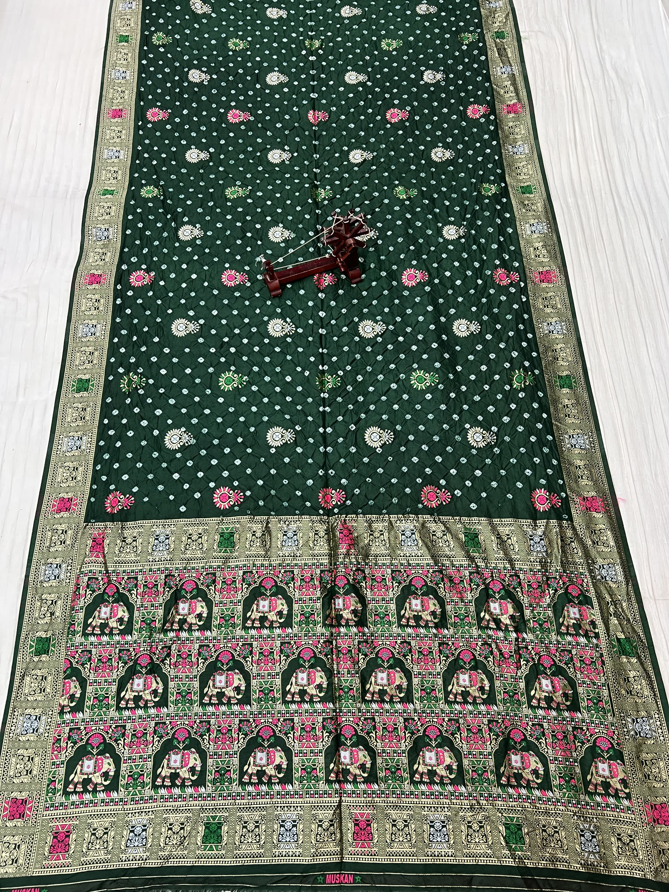 Bottle Green Patola-Bandhani Dupian Silk Saree RAKHIYO