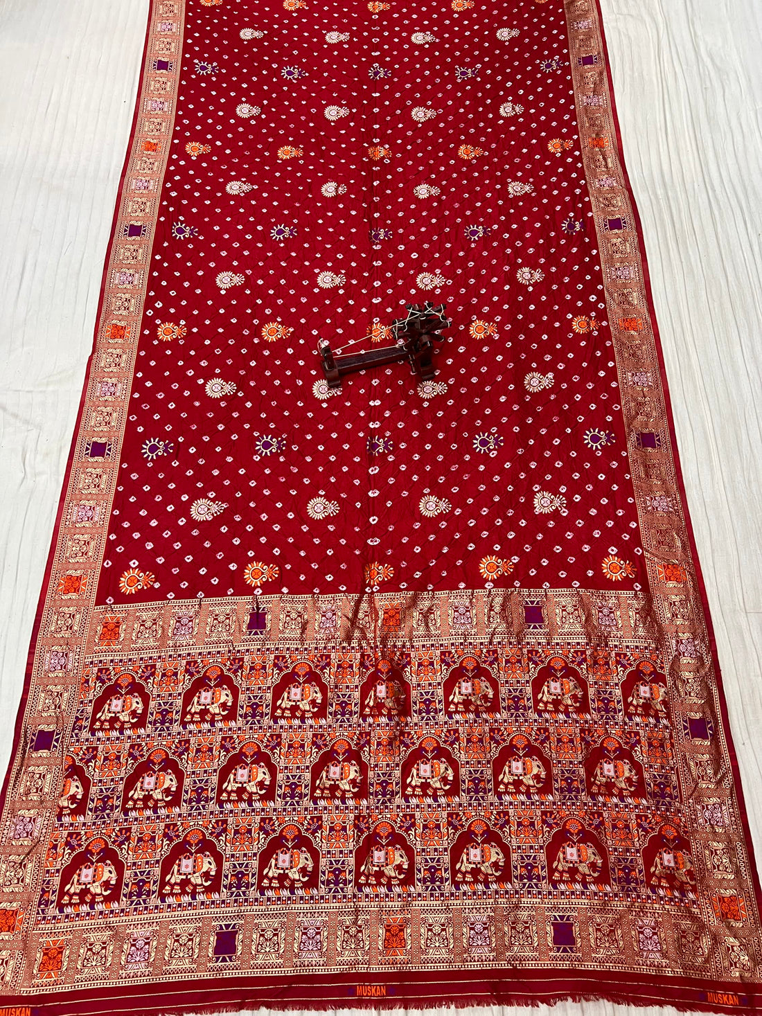 Red Patola-Bandhani Dupian Silk Saree RAKHIYO