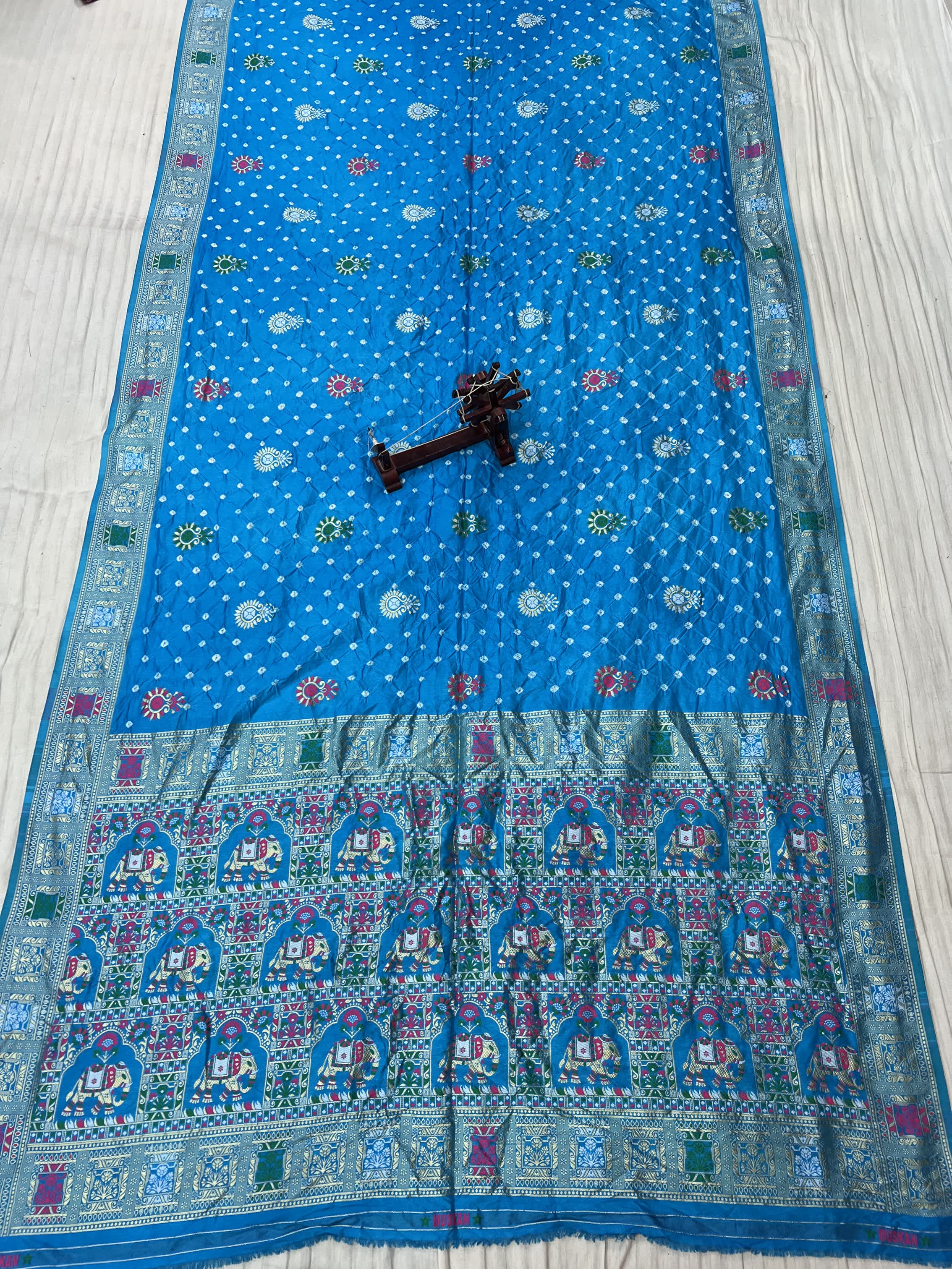 Sky Blue Patola-Bandhani Dupian Silk Saree RAKHIYO
