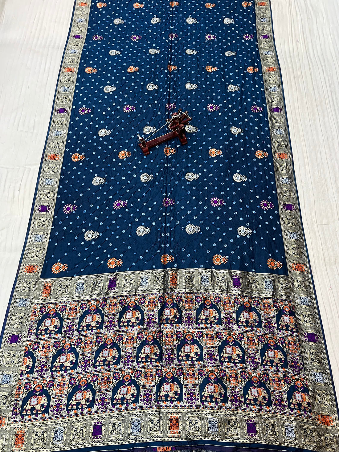 Navy Blue Patola-Bandhani Dupian Silk Saree RAKHIYO