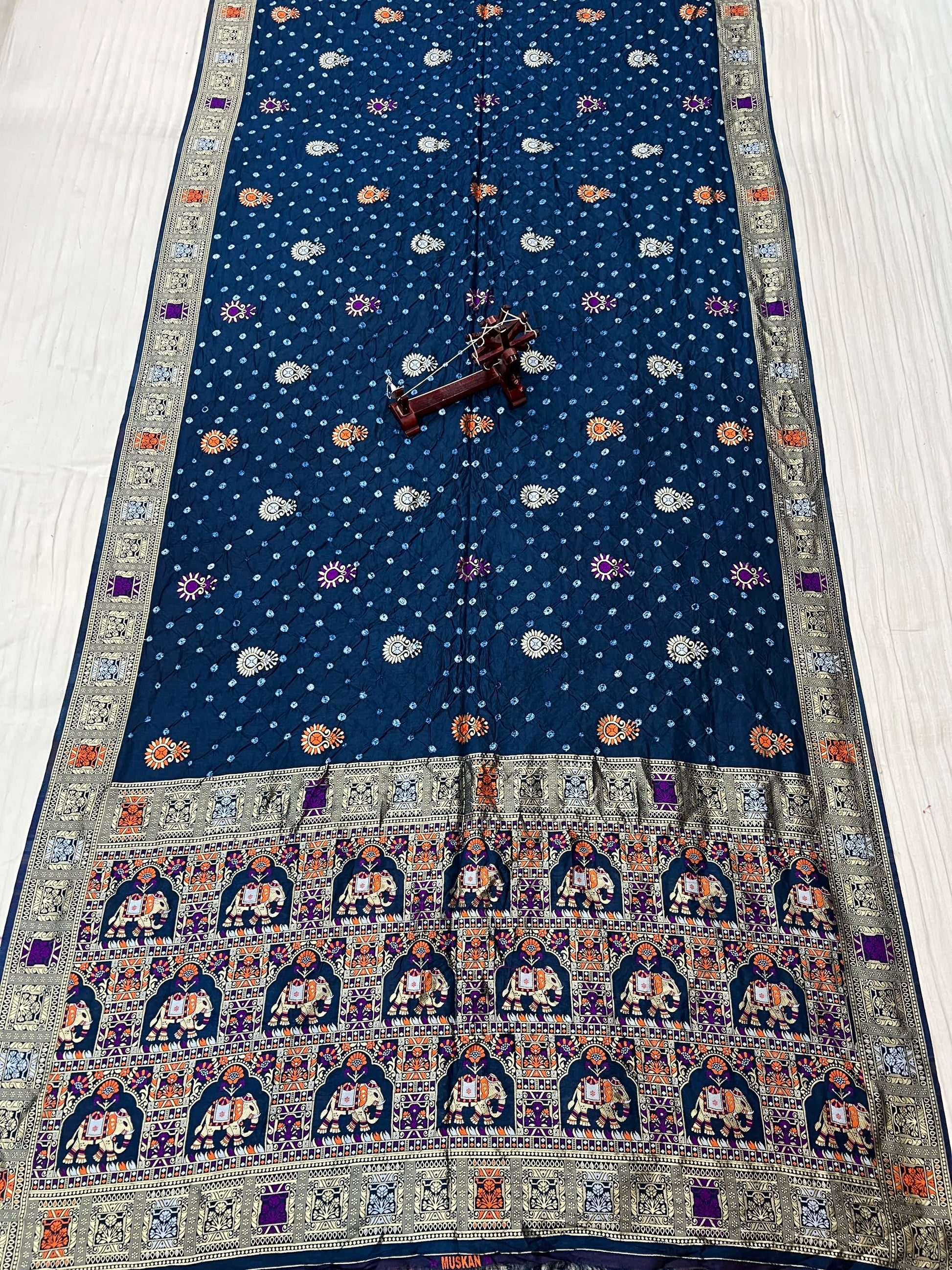 Navy Blue Patola-Bandhani Dupian Silk Saree RAKHIYO