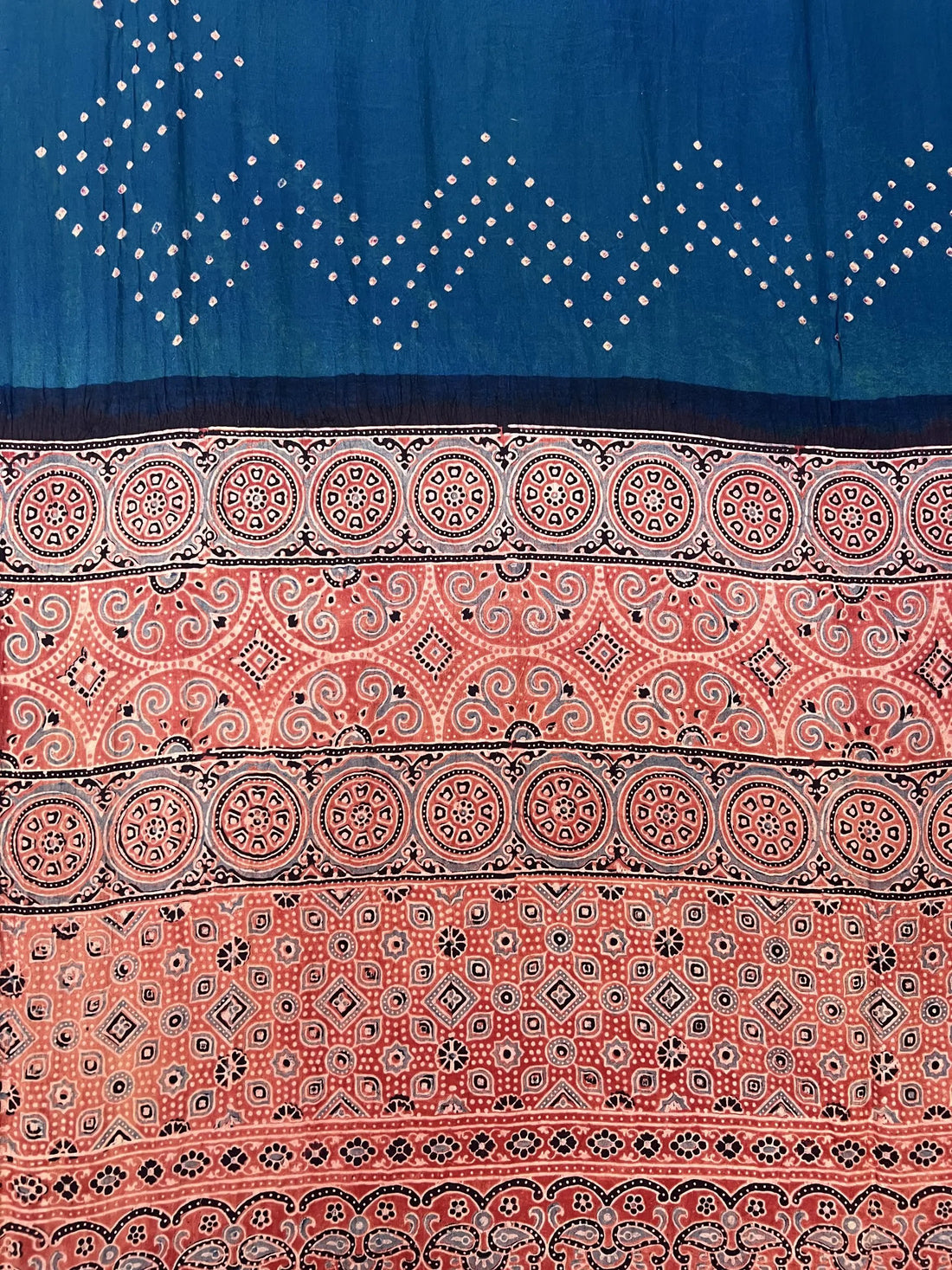 Blue Gaala Design Premium Rai Bandhej Gaji Silk Ajarakh-bandhani Saree RAKHIYO