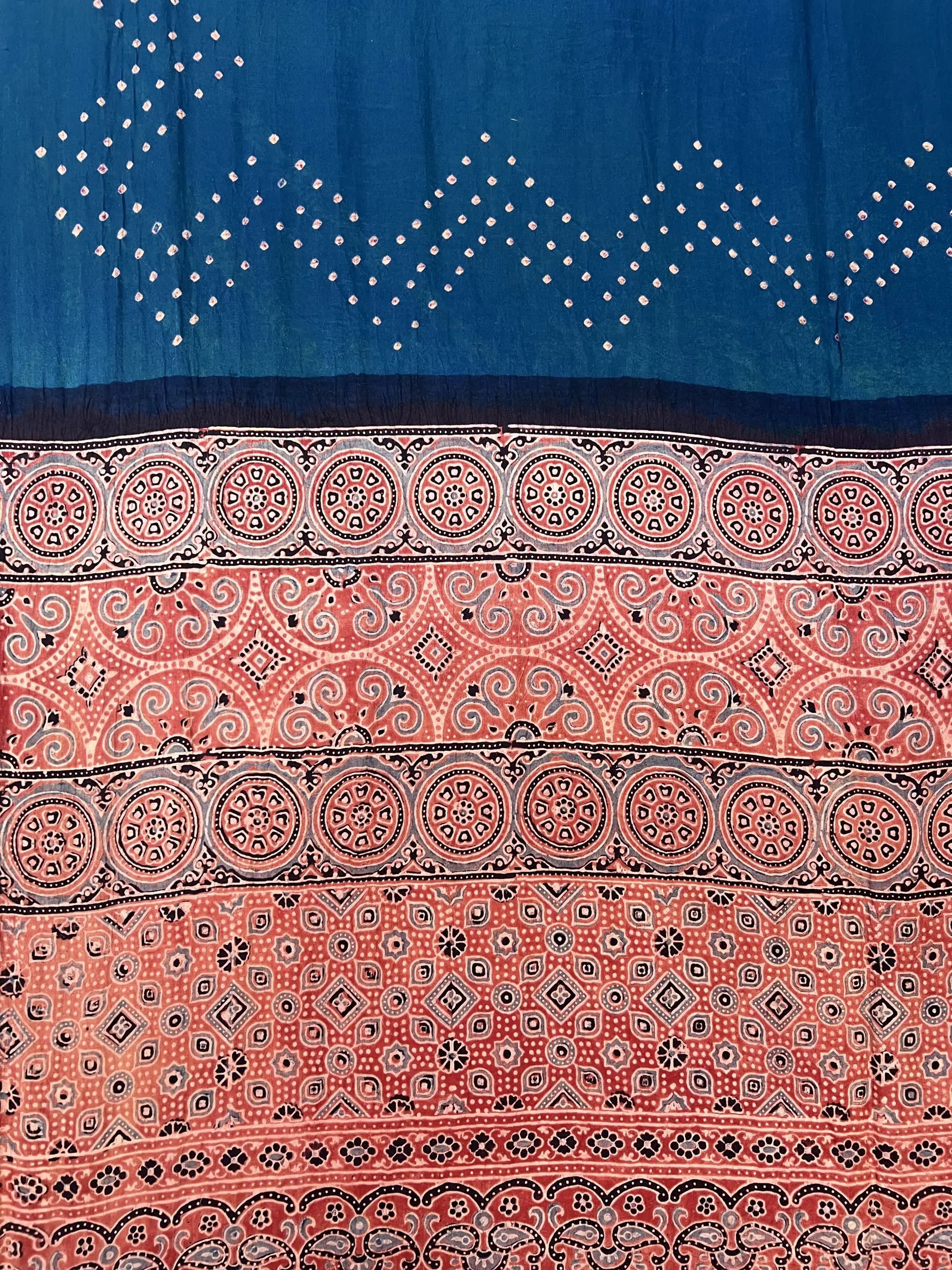 Blue Gaala Design Premium Rai Bandhej Gaji Silk Ajarakh-bandhani Saree RAKHIYO