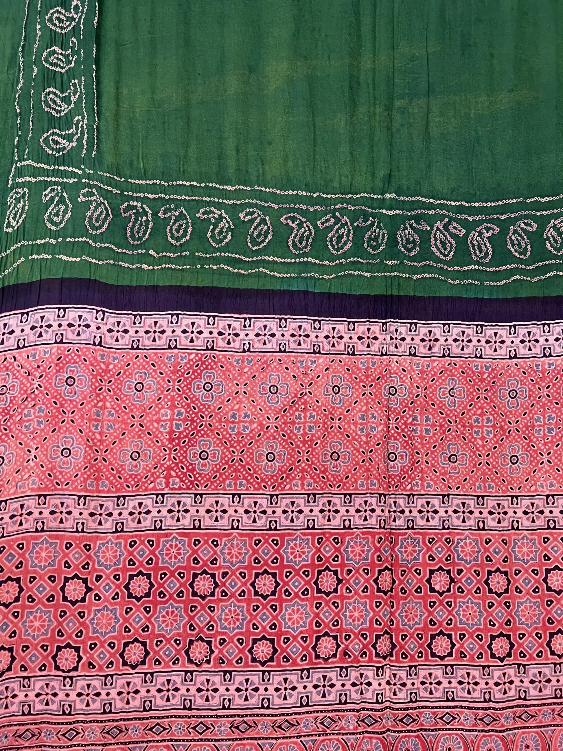 Green Gaala Design Premium Rai Bandhej Gaji Silk Ajarakh-bandhani Saree RAKHIYO