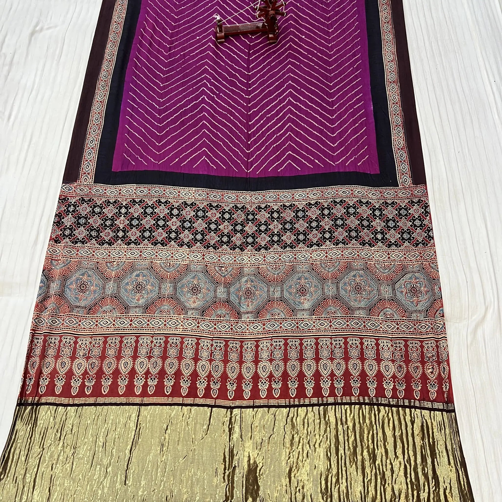 Purple Rai Bandhej Gaji Silk Ajarakh-bandhani Saree RAKHIYO