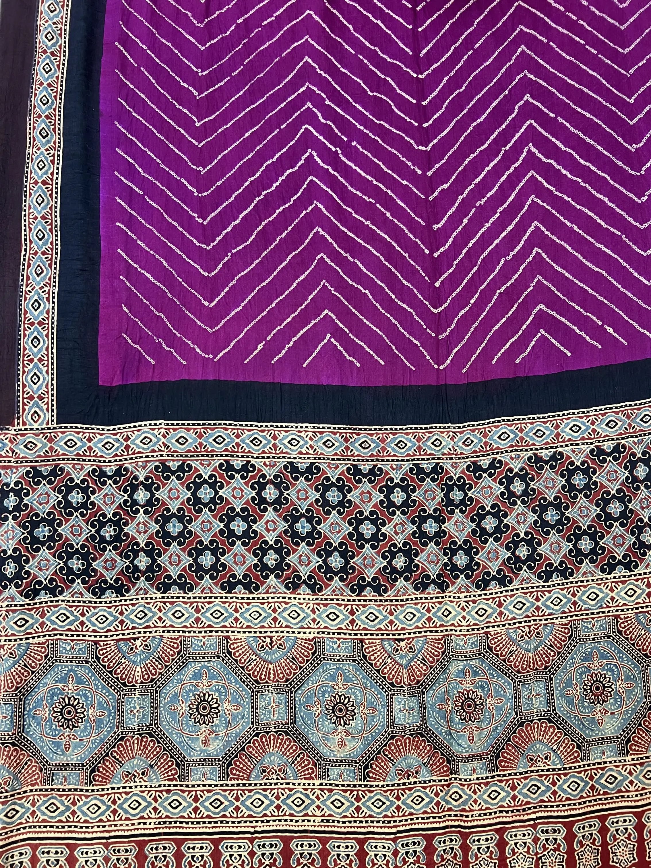 Purple Rai Bandhej Gaji Silk Ajarakh-bandhani Saree RAKHIYO