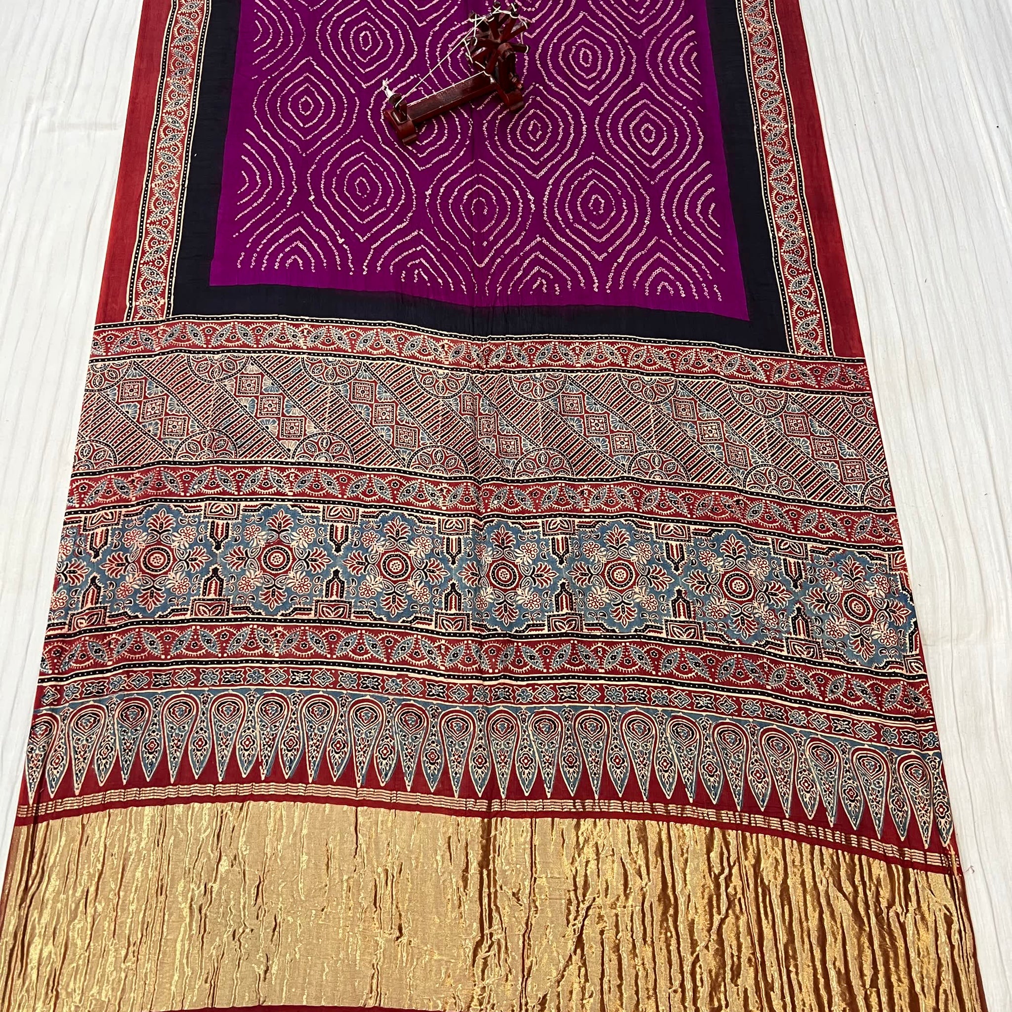 Purple Rai Bandhej Gaji Silk Ajarakh-bandhani Saree RAKHIYO