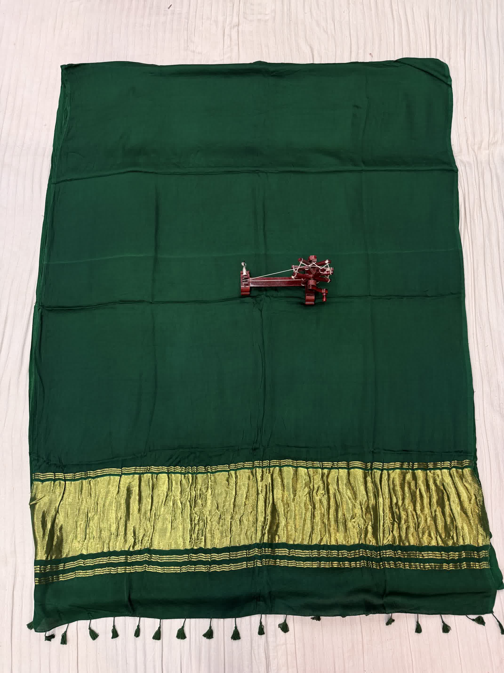 Green Plain Tissue Palla Modal Silk Saree RAKHIYO