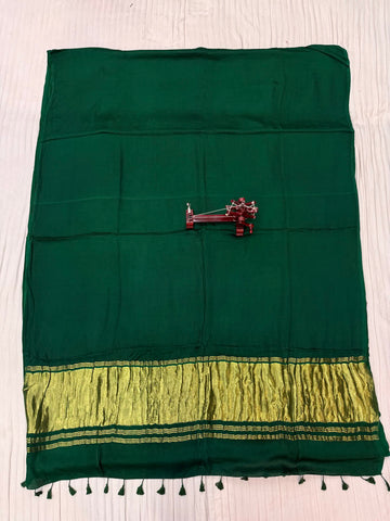 Green Plain Tissue Palla Modal Silk Saree RAKHIYO