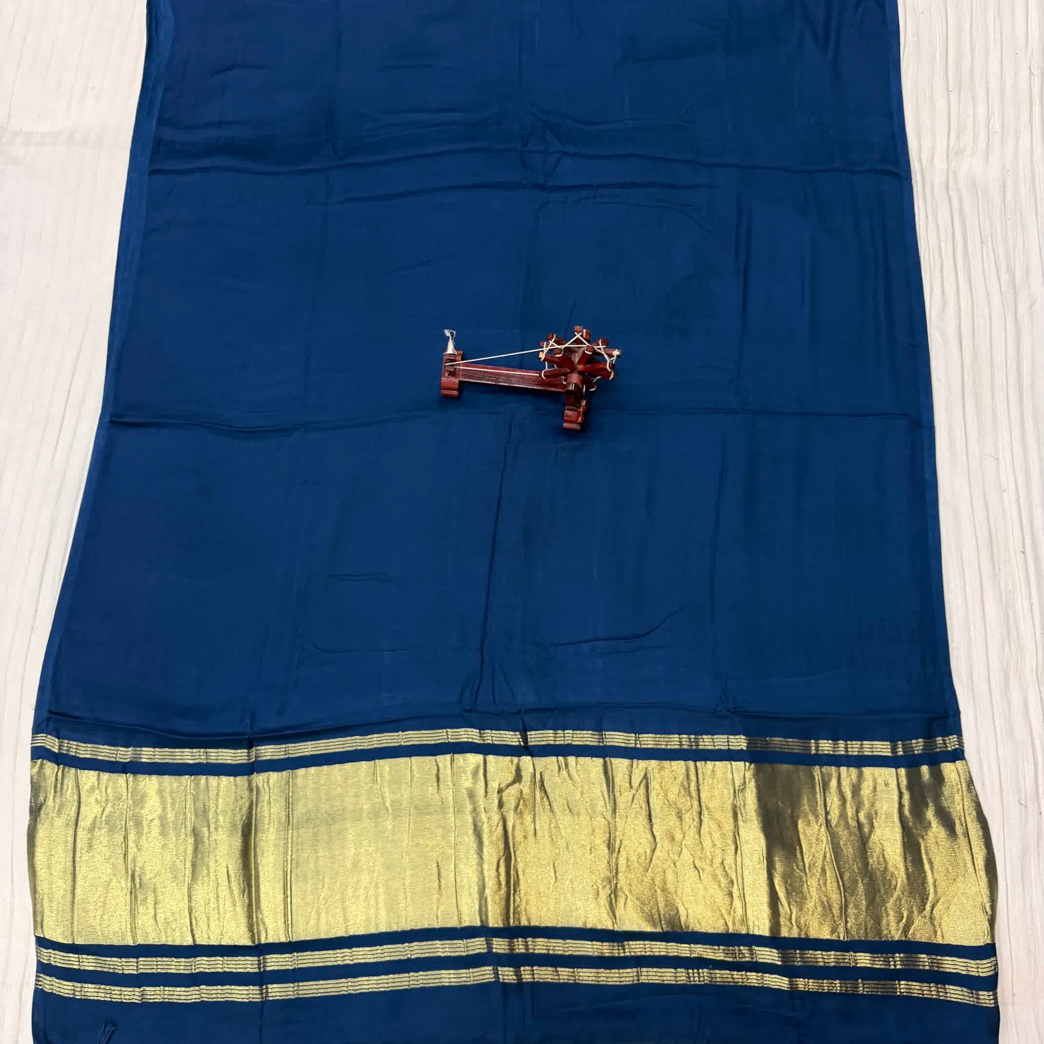 Teal Blue Plain Tissue Palla Modal Silk Saree RAKHIYO