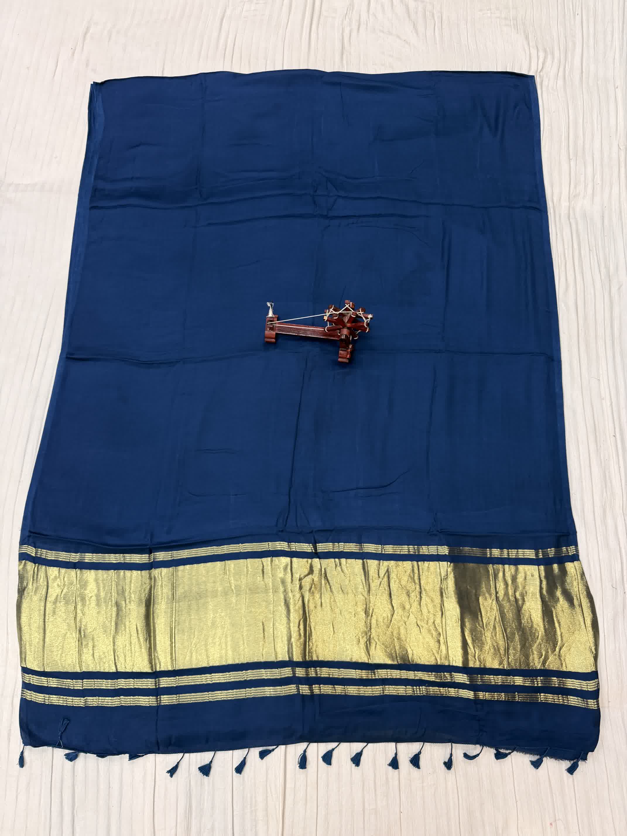 Teal Blue Plain Tissue Palla Modal Silk Saree RAKHIYO