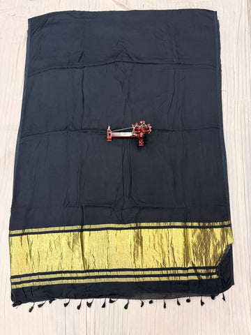 Black Plain Tissue Palla Modal Silk Saree RAKHIYO