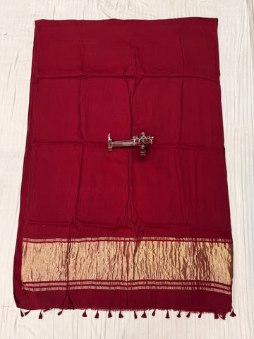 Maroon Plain Tissue Palla Modal Silk Saree RAKHIYO