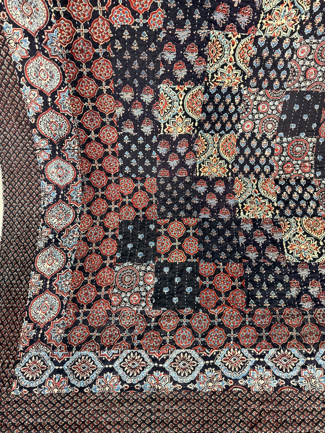 Ajarakh Black Patchwork Double Bed Godadi/Quilt