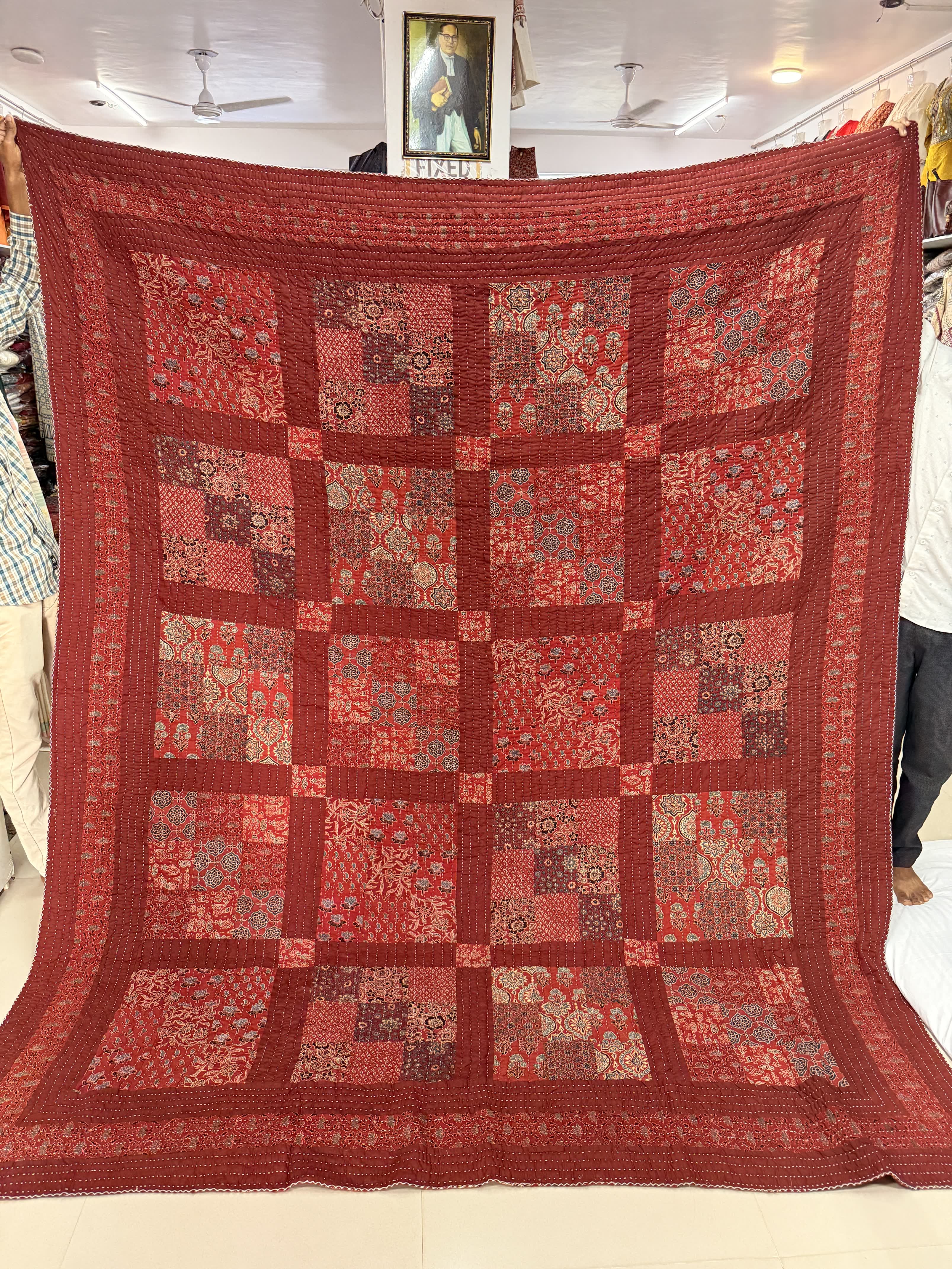 Ajarakh Maroon Patchwork Double Bed Godadi/Quilt