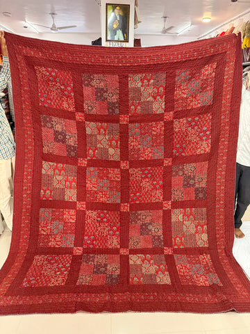 Ajarakh Maroon Patchwork Double Bed Godadi/Quilt