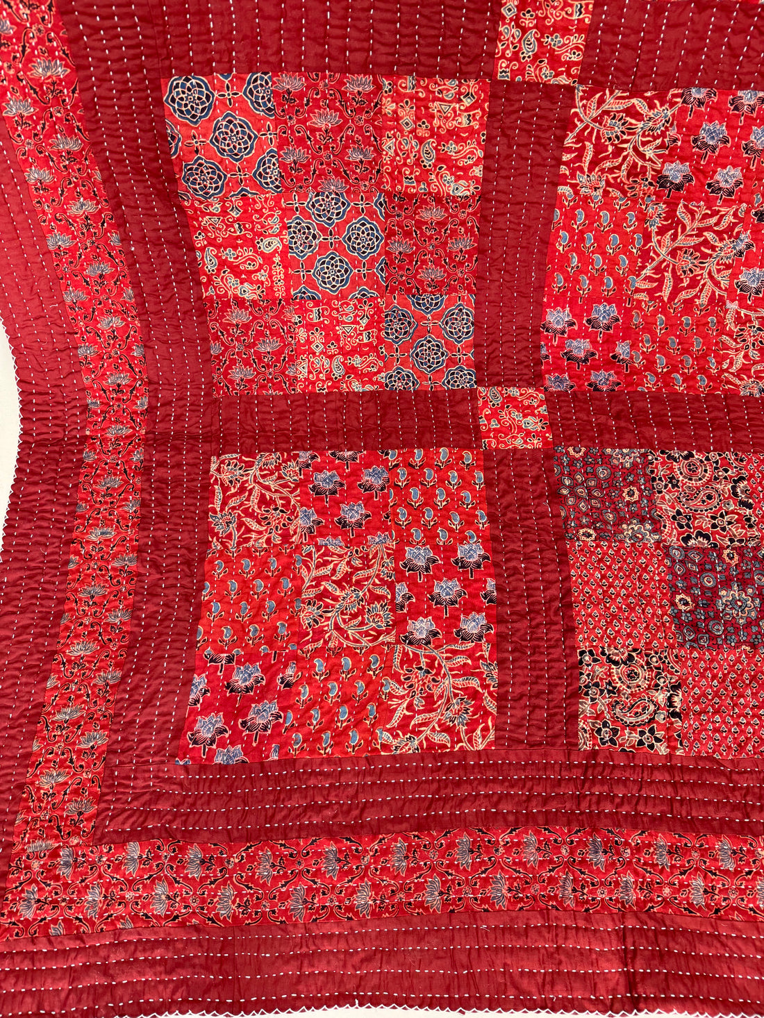 Ajarakh Maroon Patchwork Double Bed Godadi/Quilt