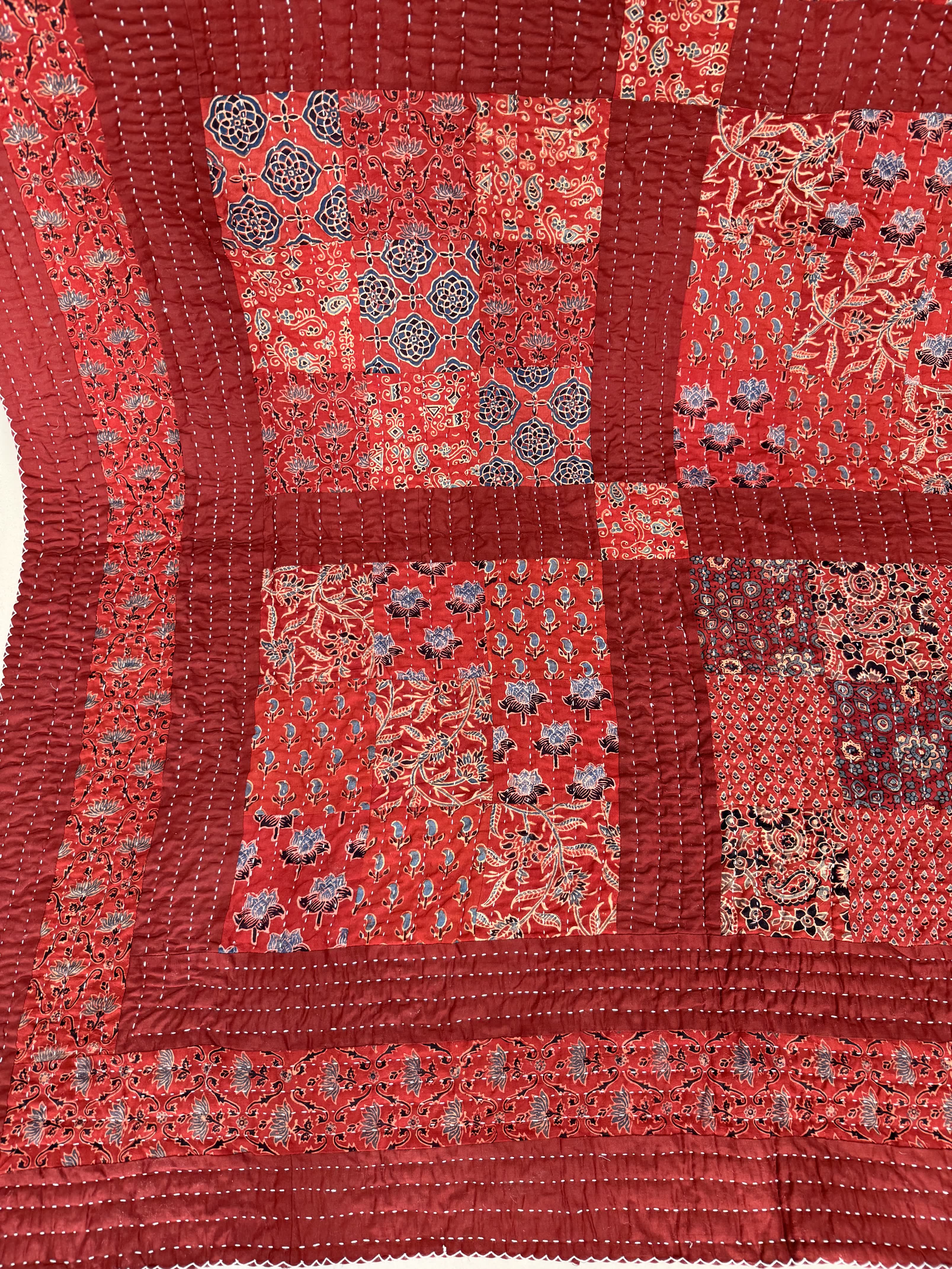 Ajarakh Maroon Patchwork Double Bed Godadi/Quilt