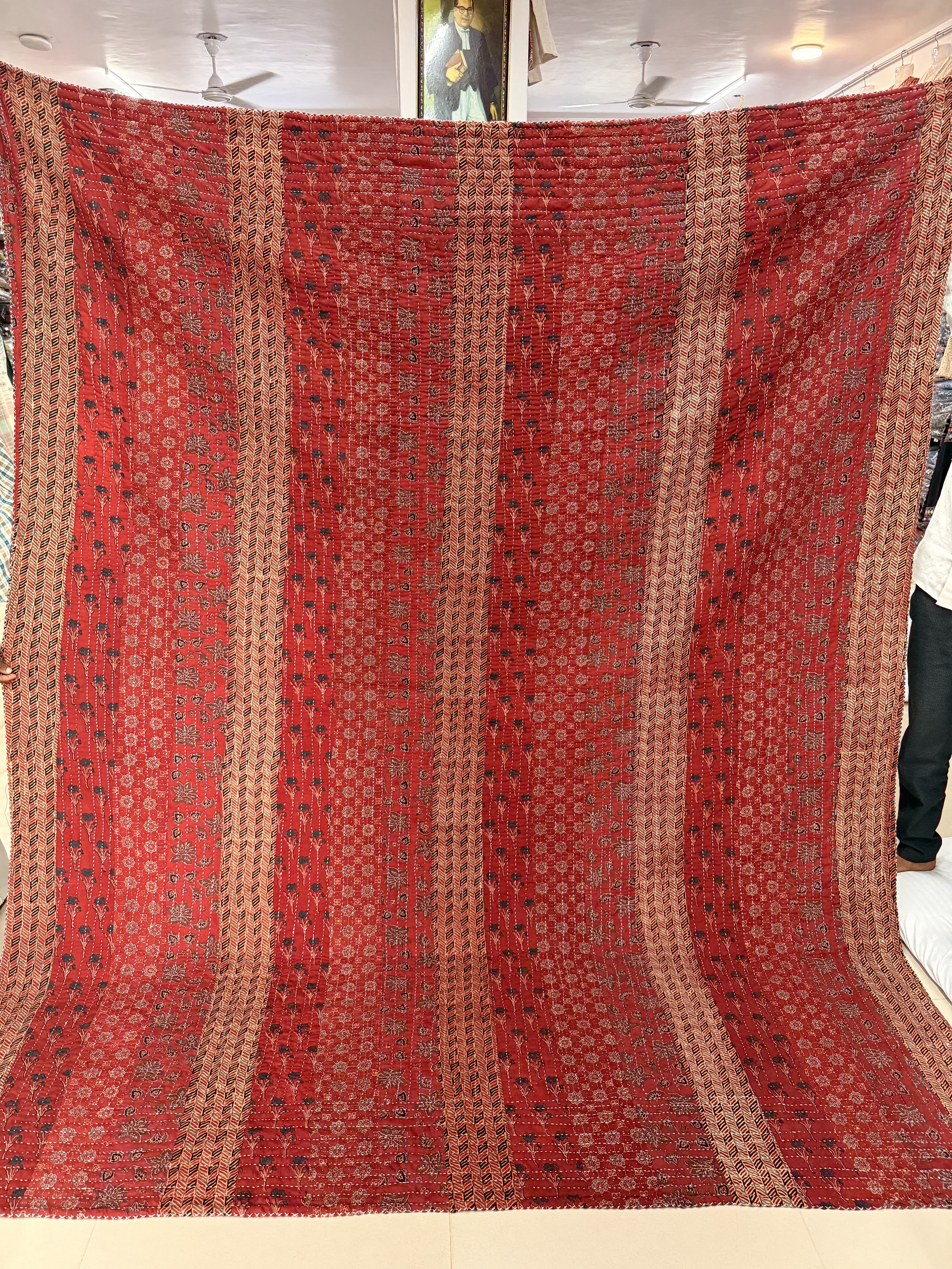 Ajarakh Maroon Patchwork Double Bed Godadi/Quilt