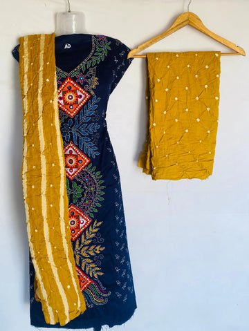 Navy Blue Kutchhi Bandhani Suit Material RAKHIYO