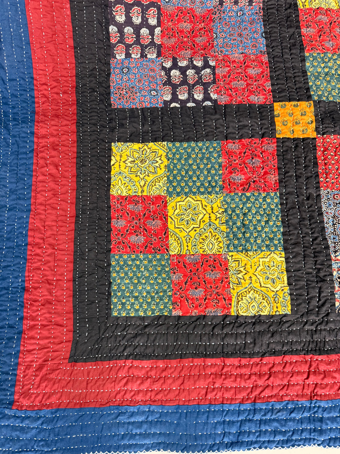 Ajarakh Black Multi Patchwork Double Bed Godadi/Quilt