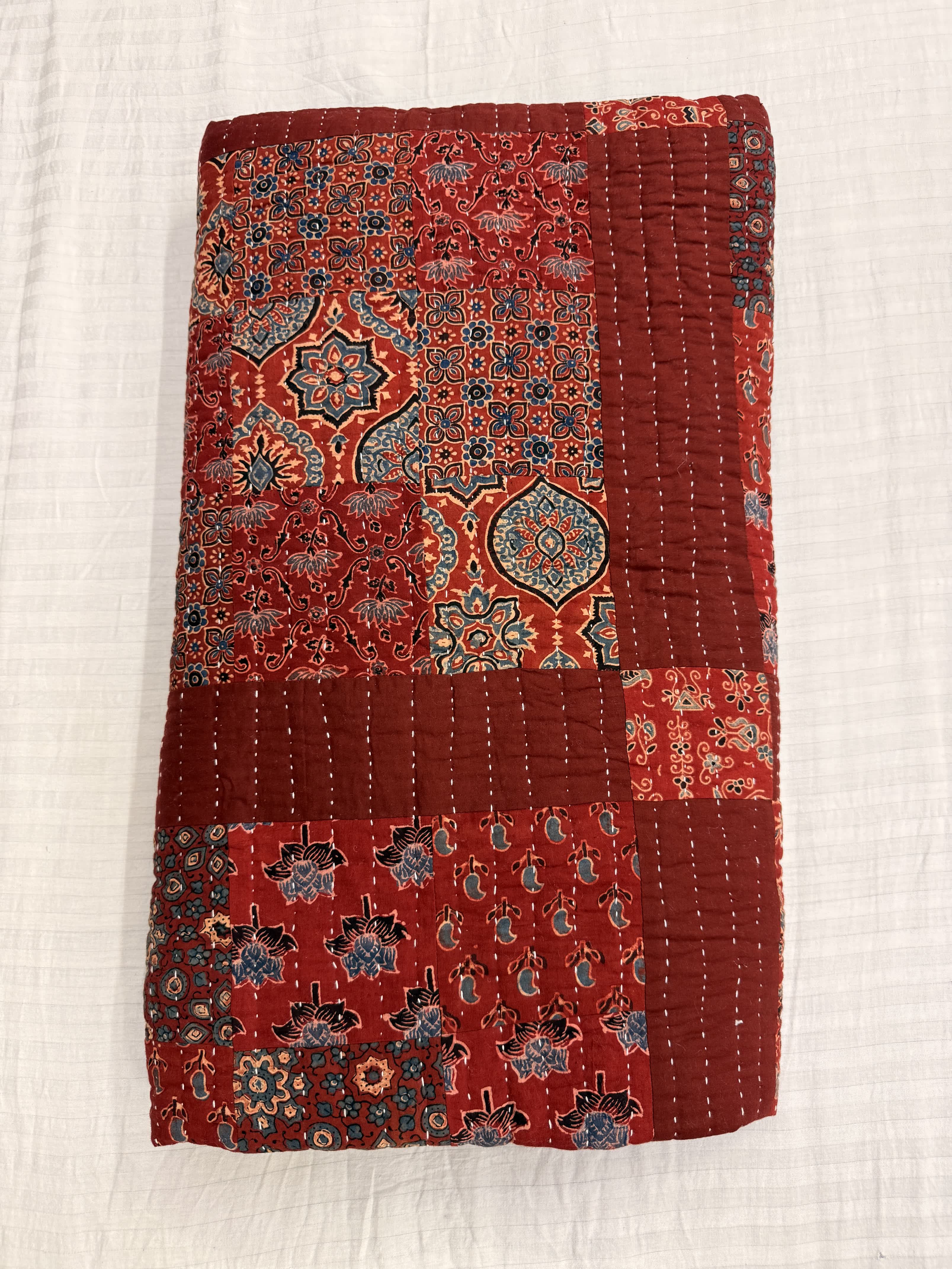 Ajarakh Maroon Patchwork Double Bed Godadi/Quilt