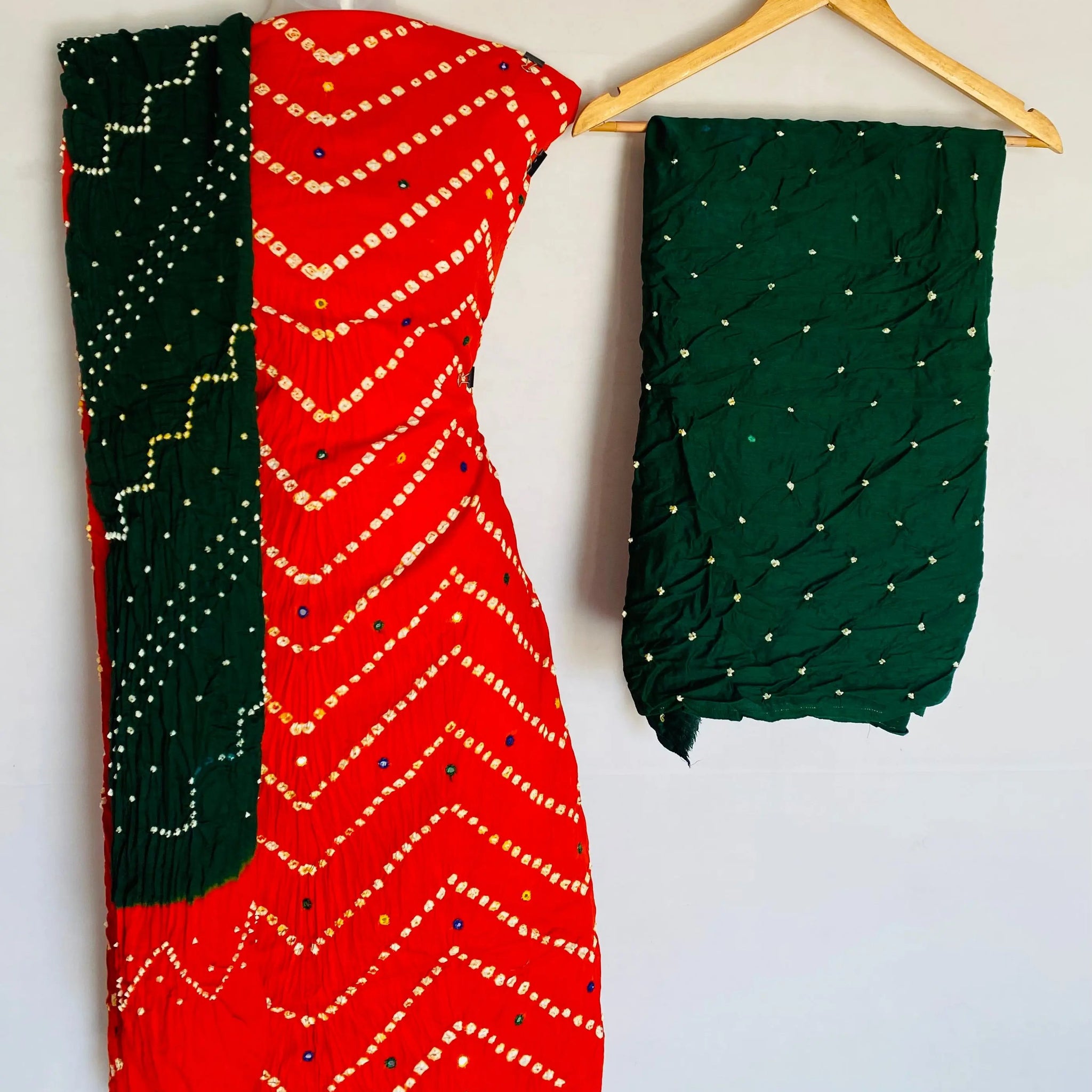 Orange Bandhani Leriyo Cotton Satin Suit Material RAKHIYO